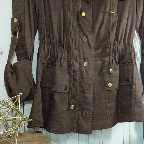 Cache Brown Linen Lightweight Fall Jacket Gold Accents XS Quiet Luxury Rich NWT - Picture 7 of 16